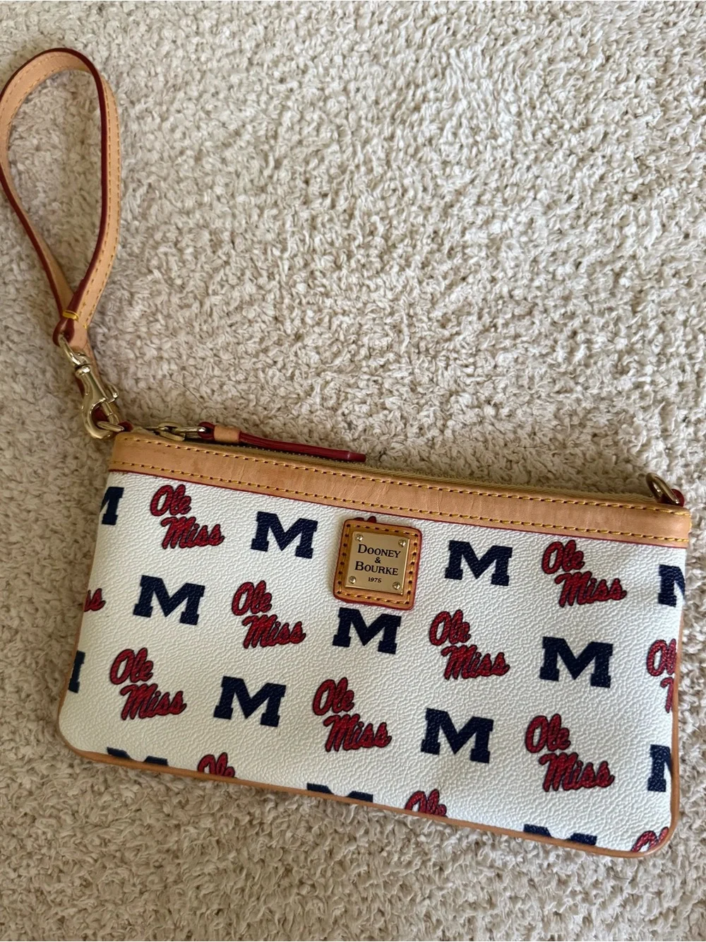 Dooney & Bourke White Wristlet with Red Ole Miss Script & Navy M Logos